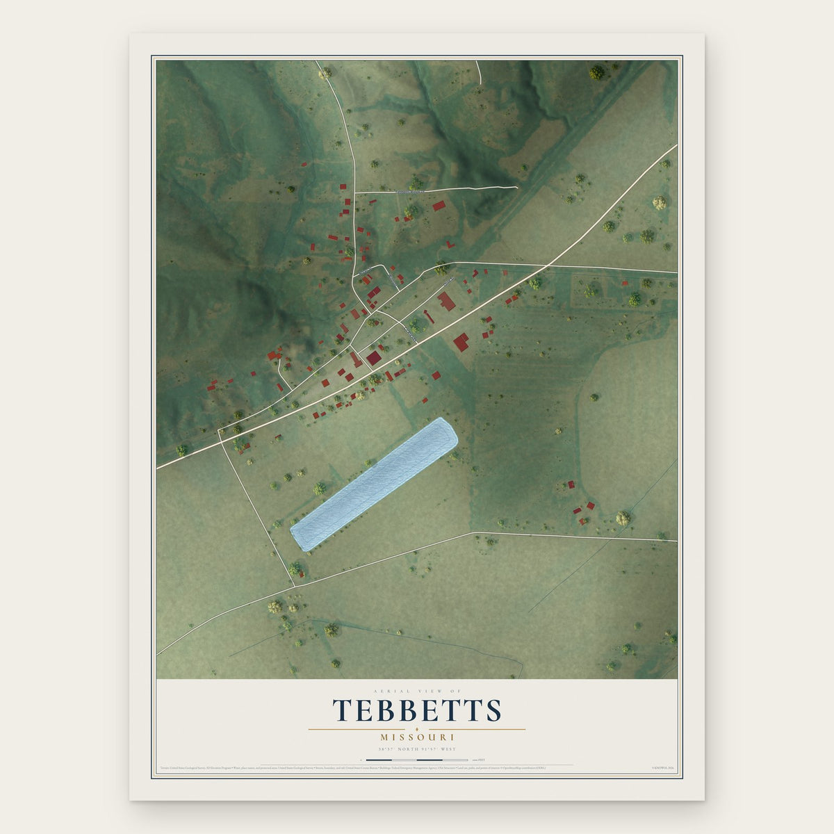 Tebbetts, Missouri map print, the full design