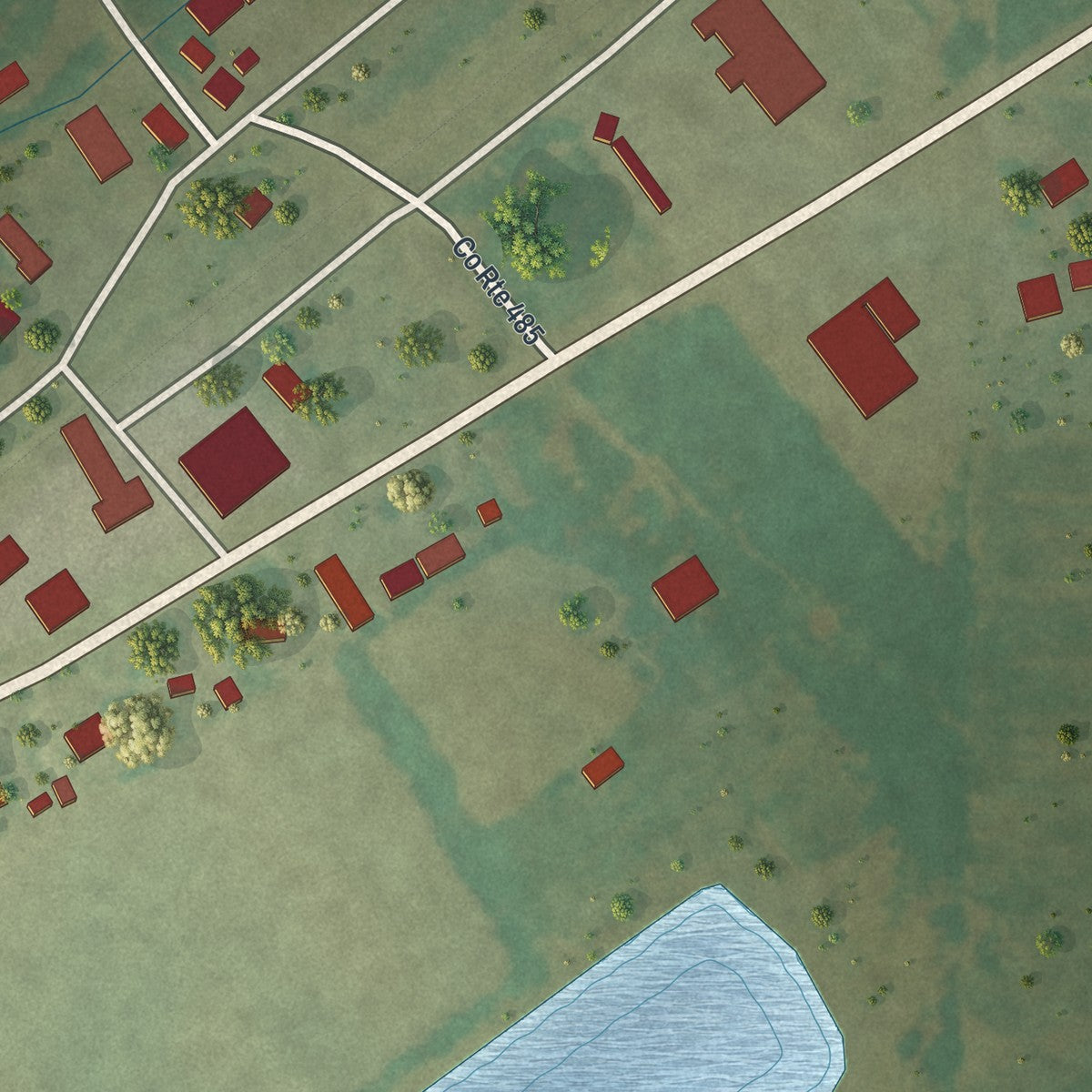 Close-up of the map of Tebbetts, Missouri print showing street and building detail