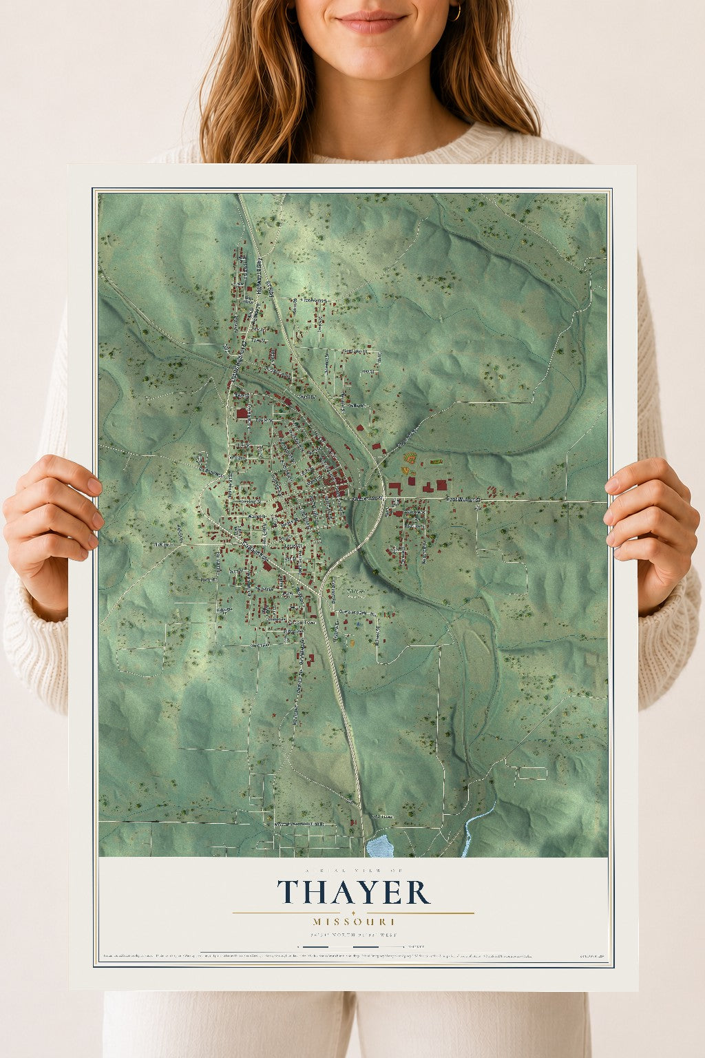 Map of Thayer, Missouri, 18 x 24 inch unframed archival matte print