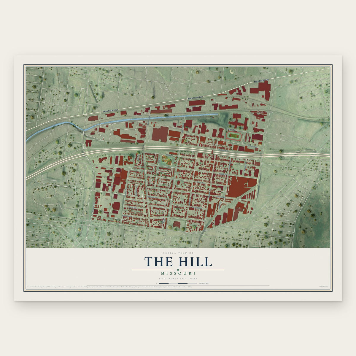 The Hill, Missouri map print, the full design