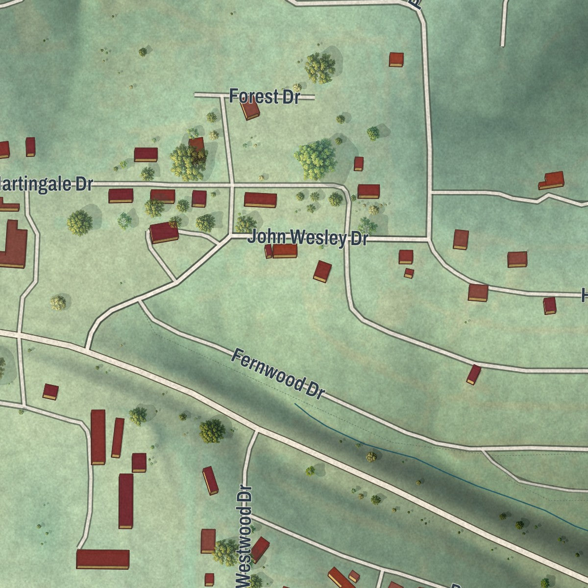 Second close-up of the map of Theodosia, Missouri print showing more streets and buildings