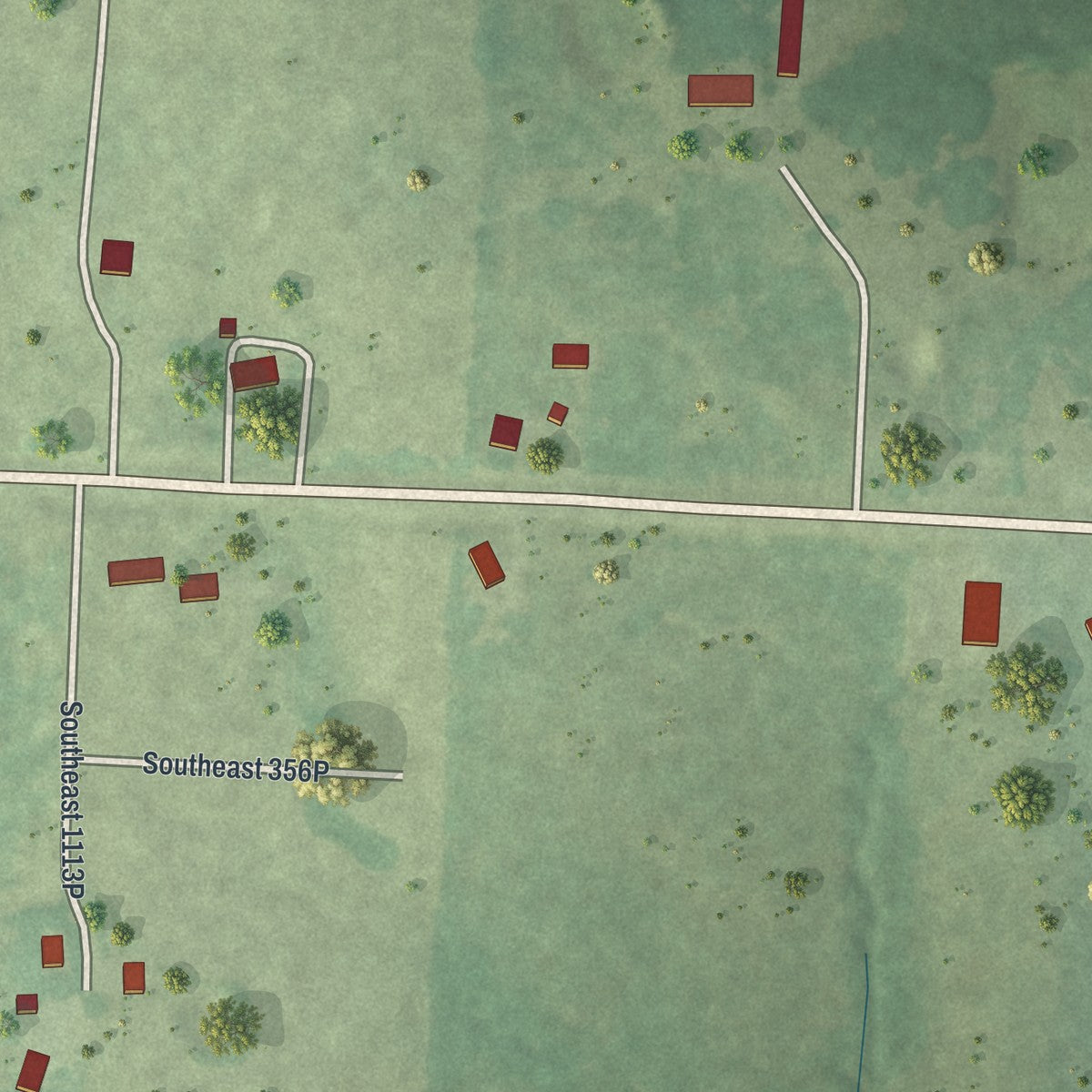 Close-up of the map of Tightwad, Missouri print showing street and building detail