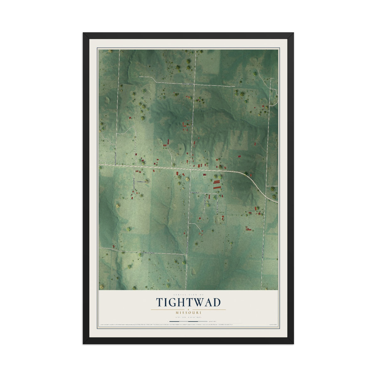 Map of Tightwad, Missouri, 12 x 18 inch print in a black wood frame