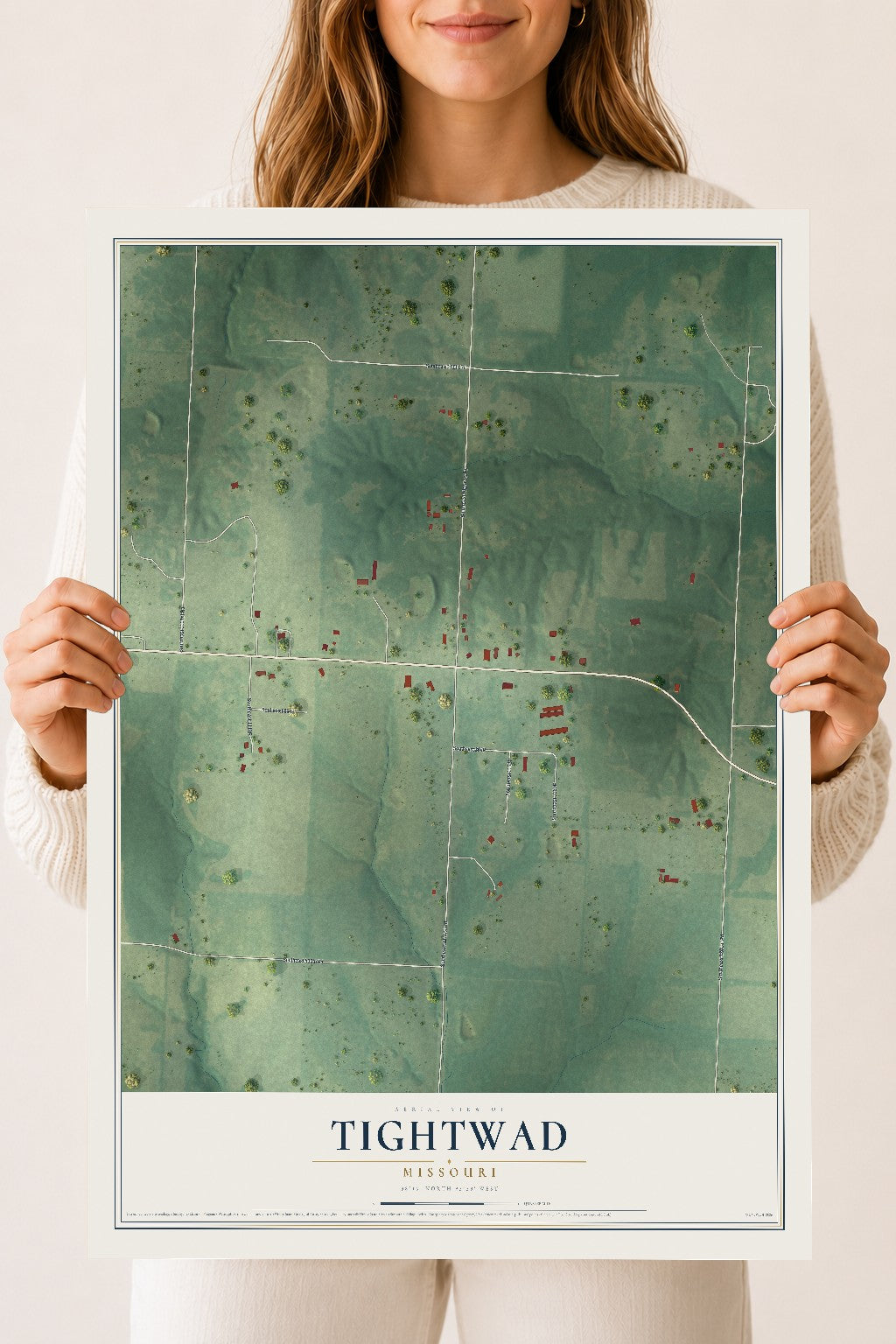 Map of Tightwad, Missouri, 18 x 24 inch unframed archival matte print