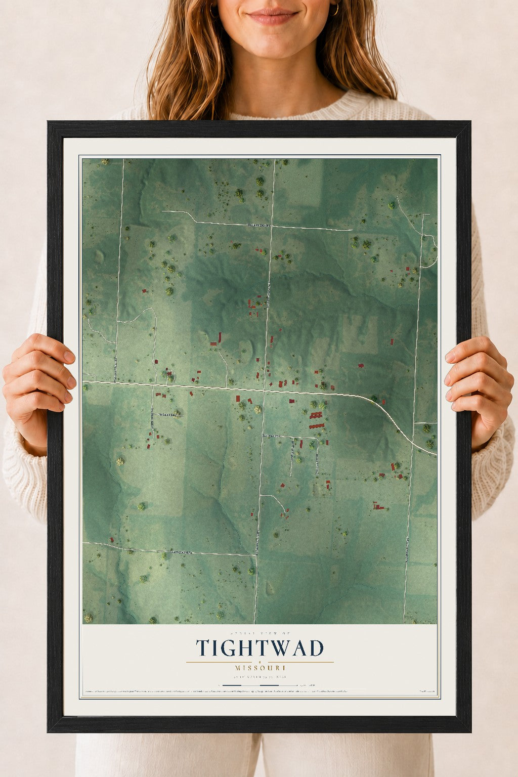 Map of Tightwad, Missouri, 18 x 24 inch print in a black wood frame