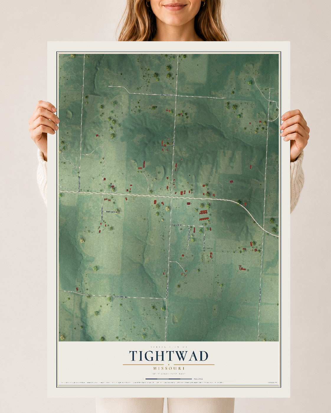 Map of Tightwad, Missouri, 24 x 36 inch unframed archival matte print