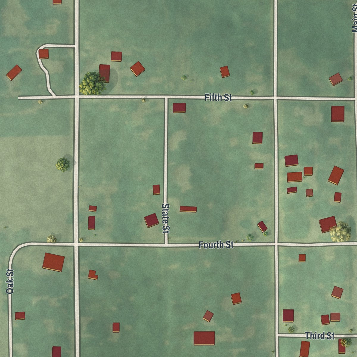 Close-up of the map of Tina, Missouri print showing street and building detail