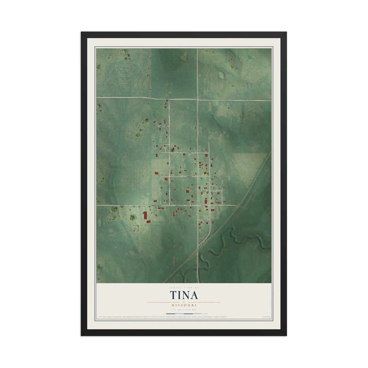 Map of Tina, Missouri, 12 x 18 inch print in a black wood frame
