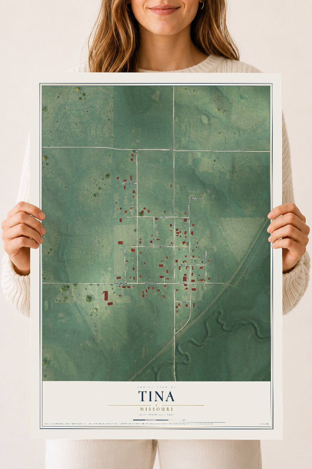 Map of Tina, Missouri, 18 x 24 inch unframed archival matte print