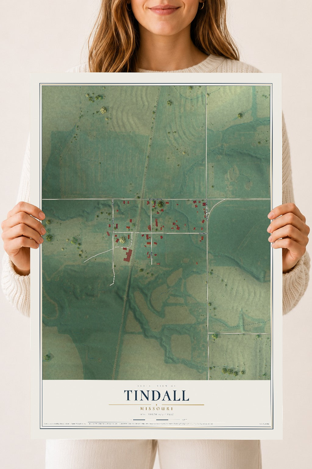 Map of Tindall, Missouri, 18 x 24 inch unframed archival matte print