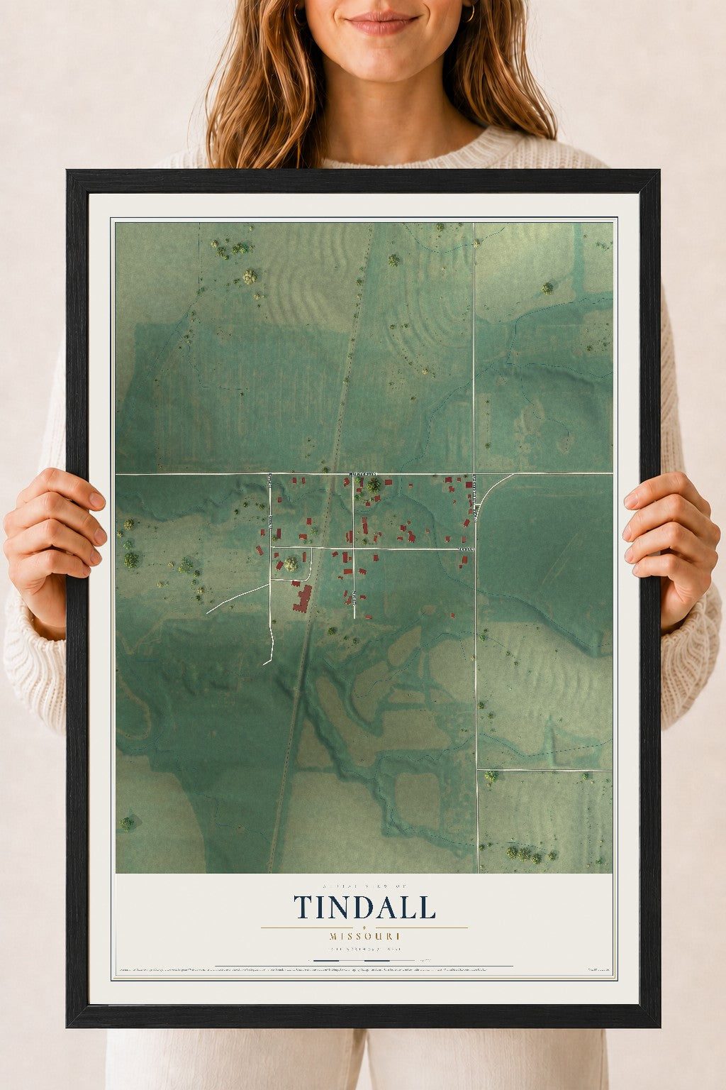 Map of Tindall, Missouri, 18 x 24 inch print in a black wood frame