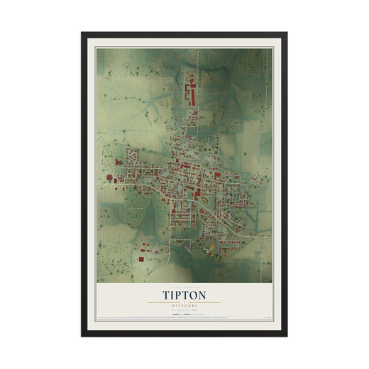 Map of Tipton, Missouri, 12 x 18 inch print in a black wood frame