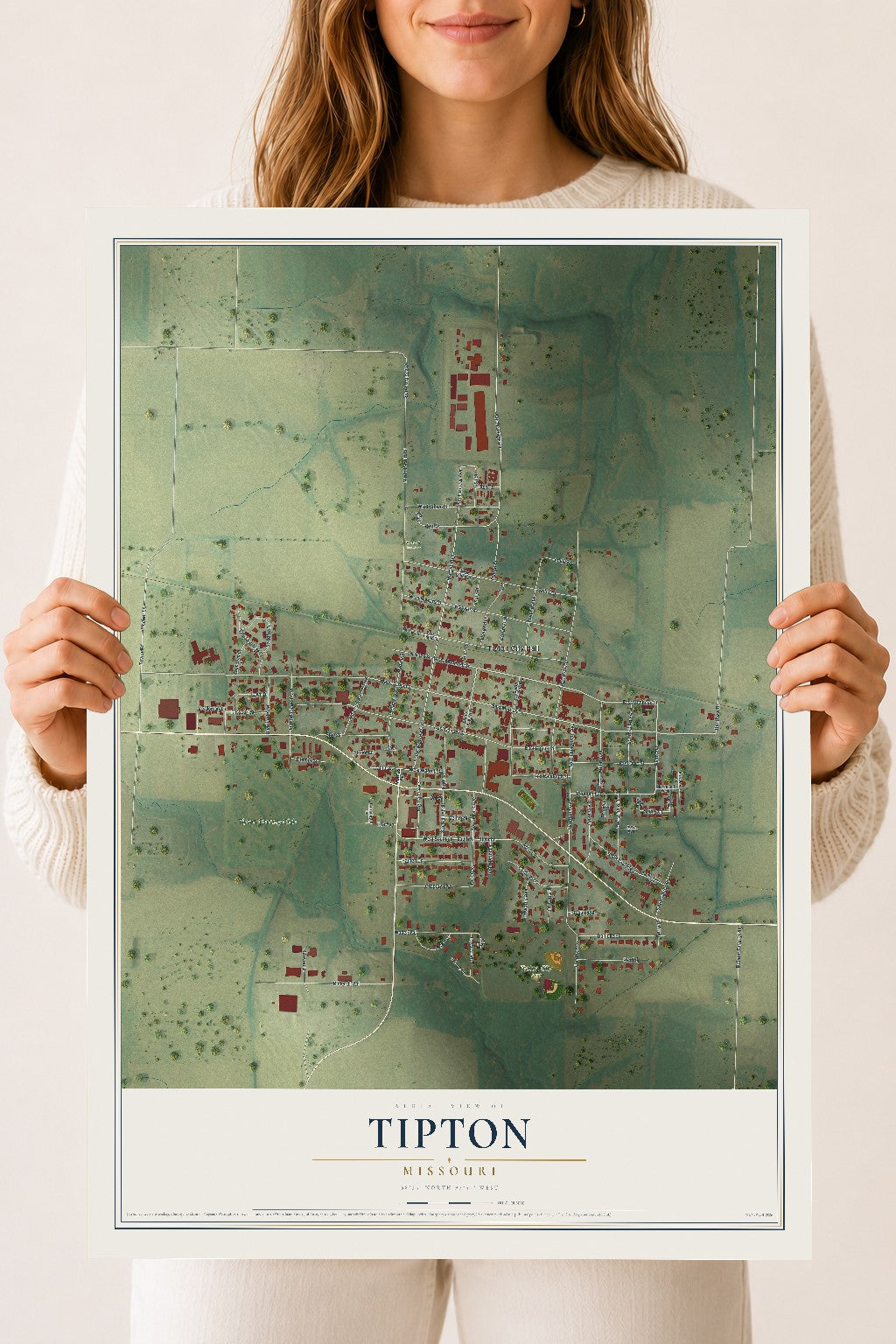 Map of Tipton, Missouri, 18 x 24 inch unframed archival matte print