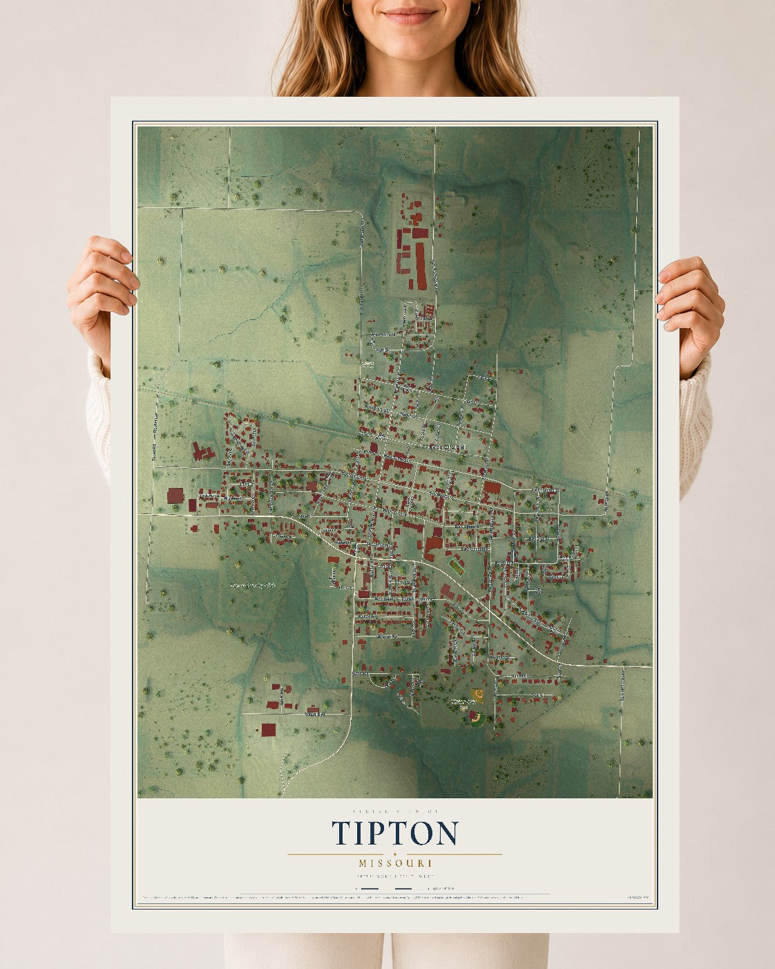 Map of Tipton, Missouri, 24 x 36 inch unframed archival matte print