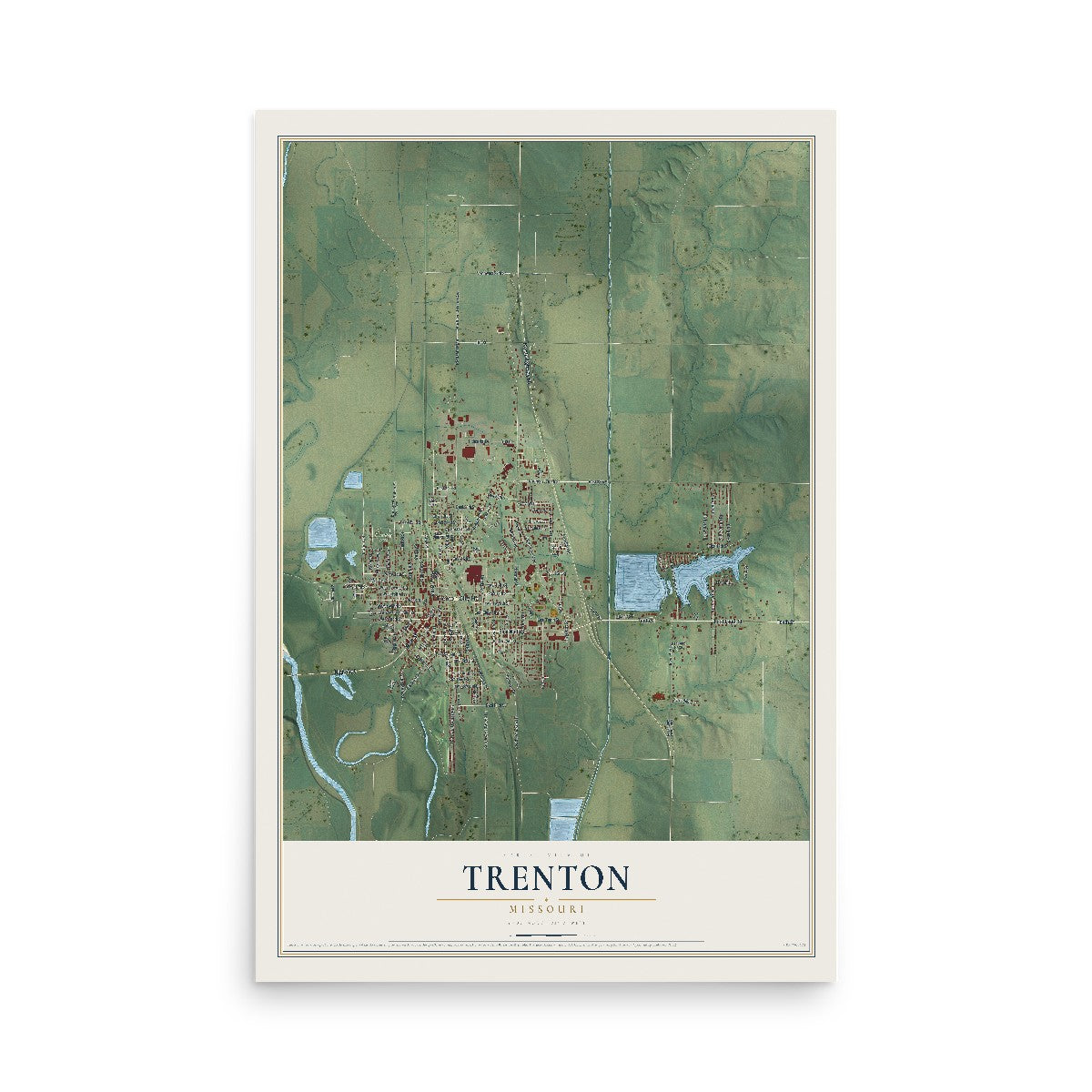 Map of Trenton, Missouri, 12 x 18 inch unframed archival matte print