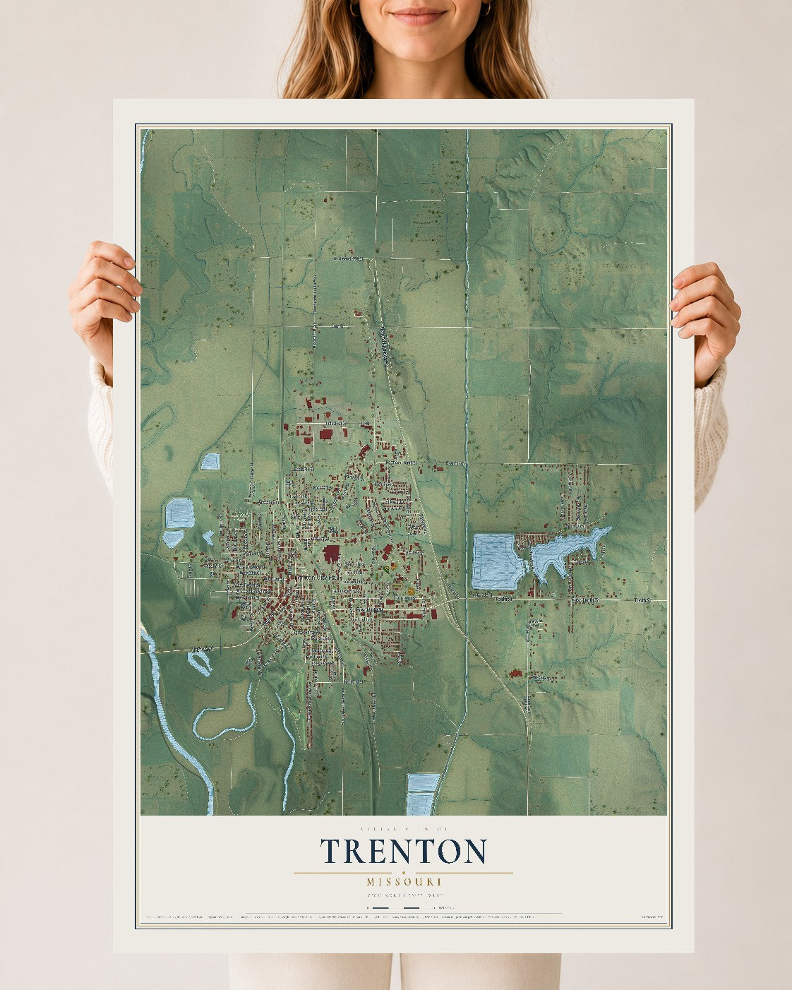 Map of Trenton, Missouri, 24 x 36 inch unframed archival matte print