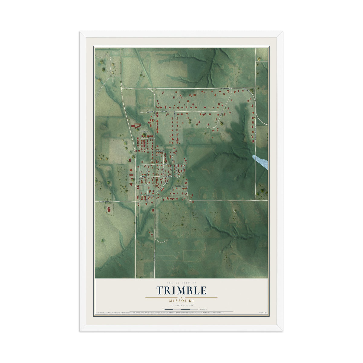 Map of Trimble, Missouri, 12 x 18 inch print in a white wood frame