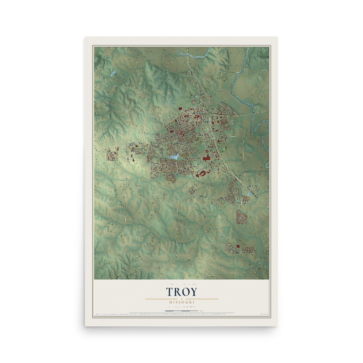 Map of Troy, Missouri, 12 x 18 inch unframed archival matte print