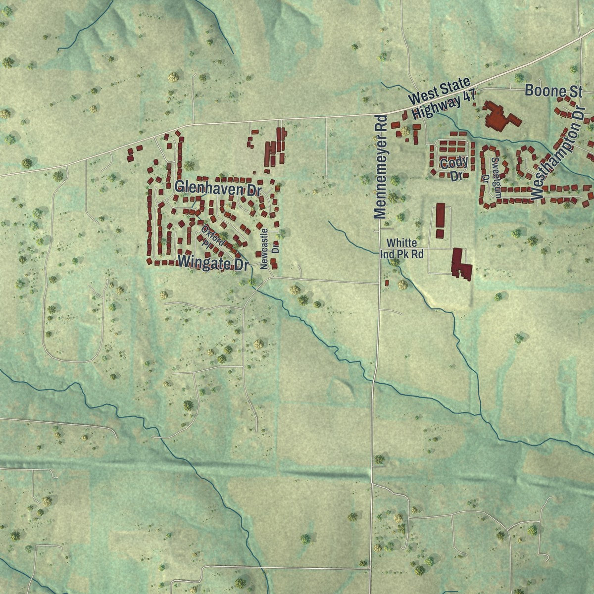 Second close-up of the map of Troy, Missouri print showing more streets and buildings
