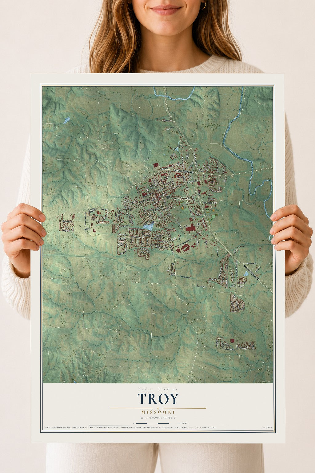 Map of Troy, Missouri, 18 x 24 inch unframed archival matte print