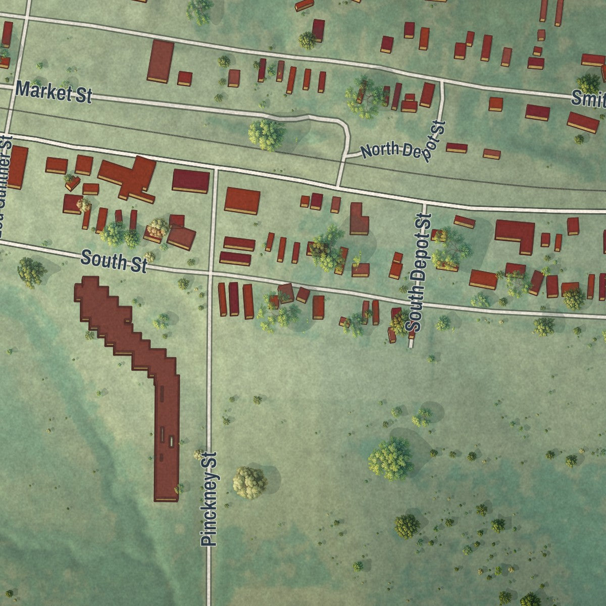 Second close-up of the map of Truesdale, Missouri print showing more streets and buildings