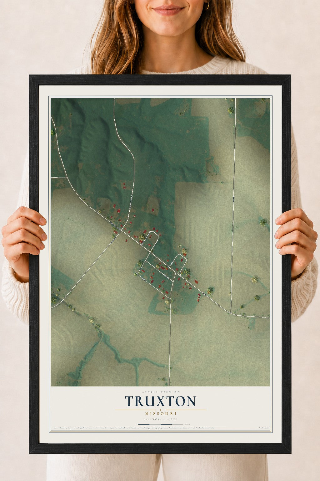 Map of Truxton, Missouri, 18 x 24 inch print in a black wood frame