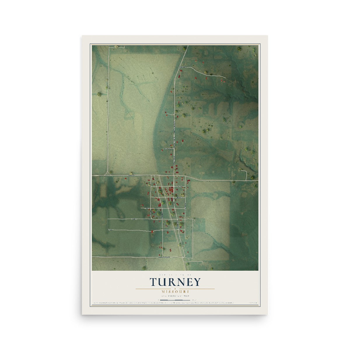Map of Turney, Missouri, 12 x 18 inch unframed archival matte print