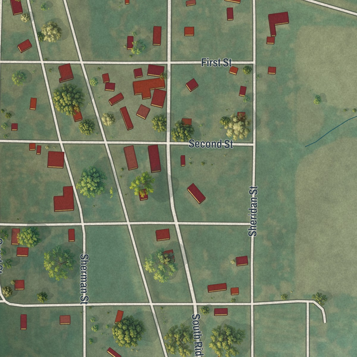 Close-up of the map of Turney, Missouri print showing street and building detail