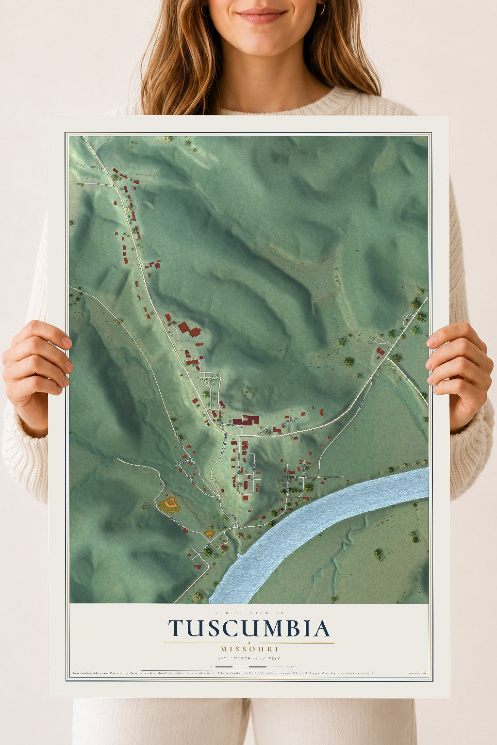 Map of Tuscumbia, Missouri, 18 x 24 inch unframed archival matte print