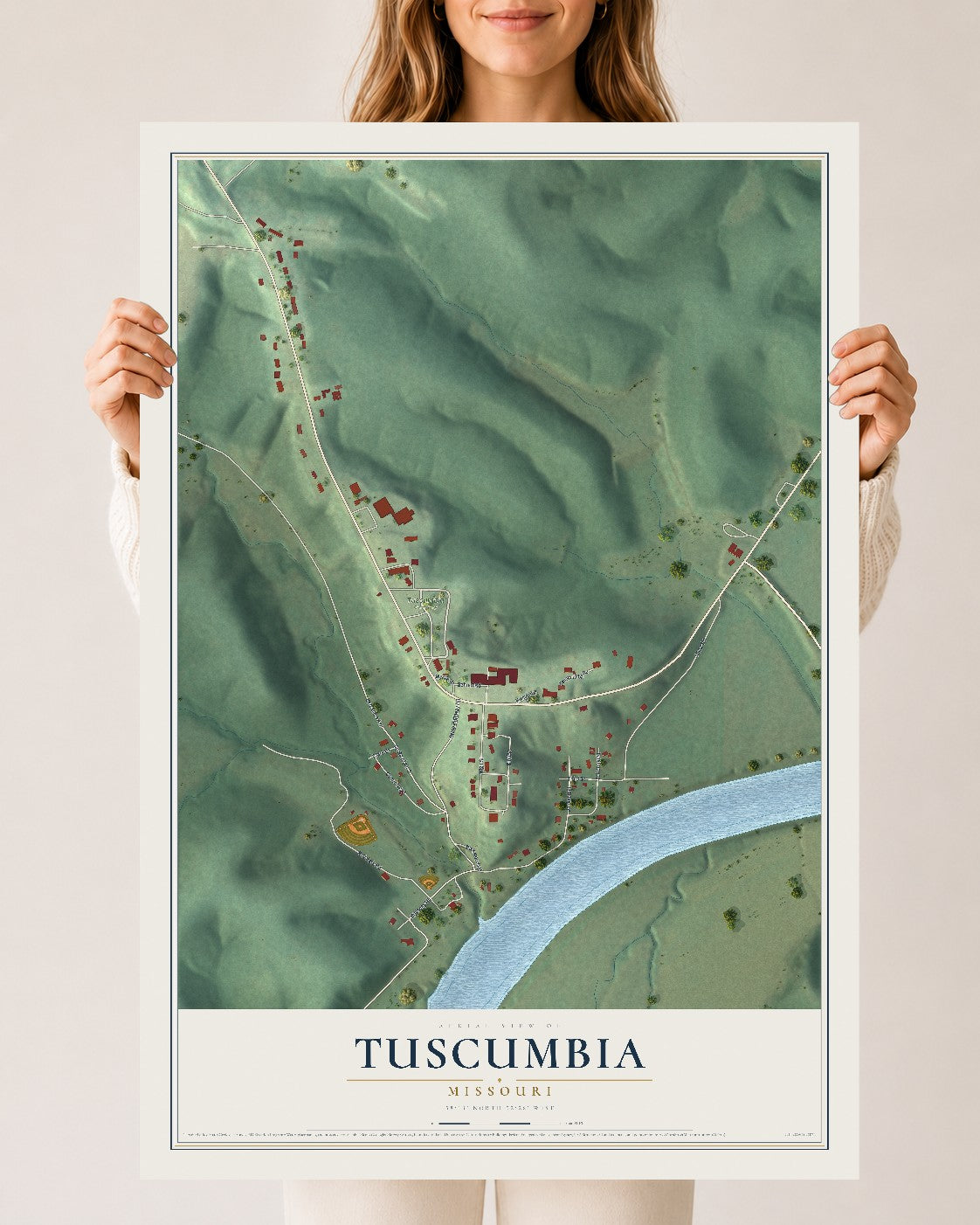 Map of Tuscumbia, Missouri, 24 x 36 inch unframed archival matte print