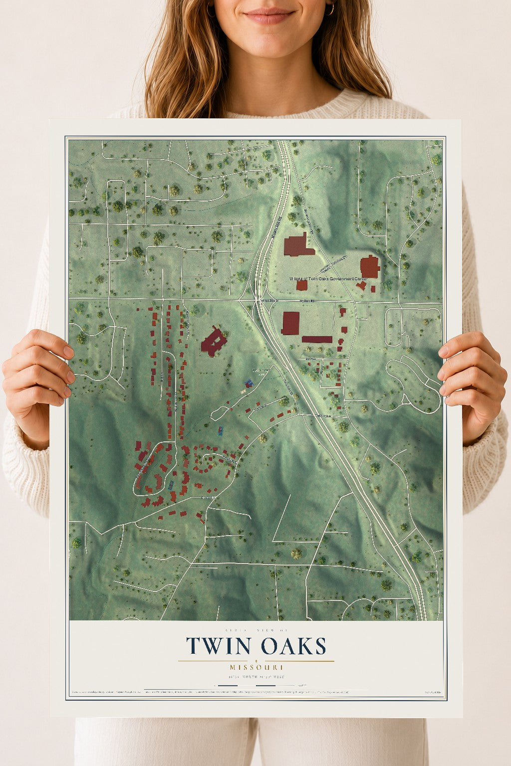 Map of Twin Oaks, Missouri, 18 x 24 inch unframed archival matte print