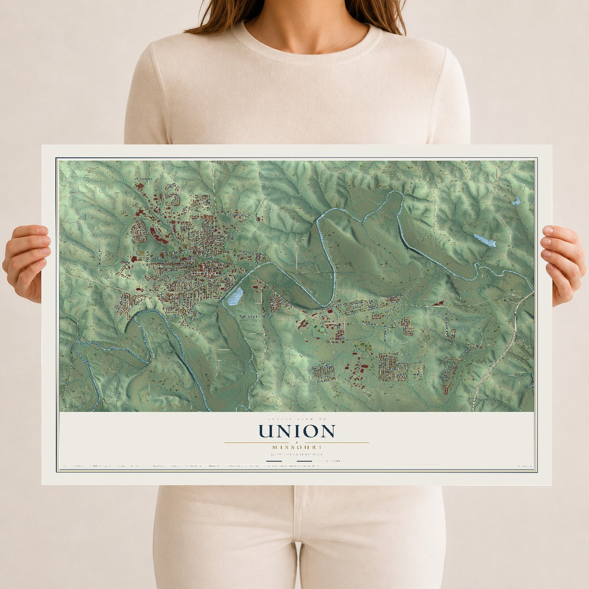 Map of Union, Missouri, 12 x 18 inch unframed archival matte print