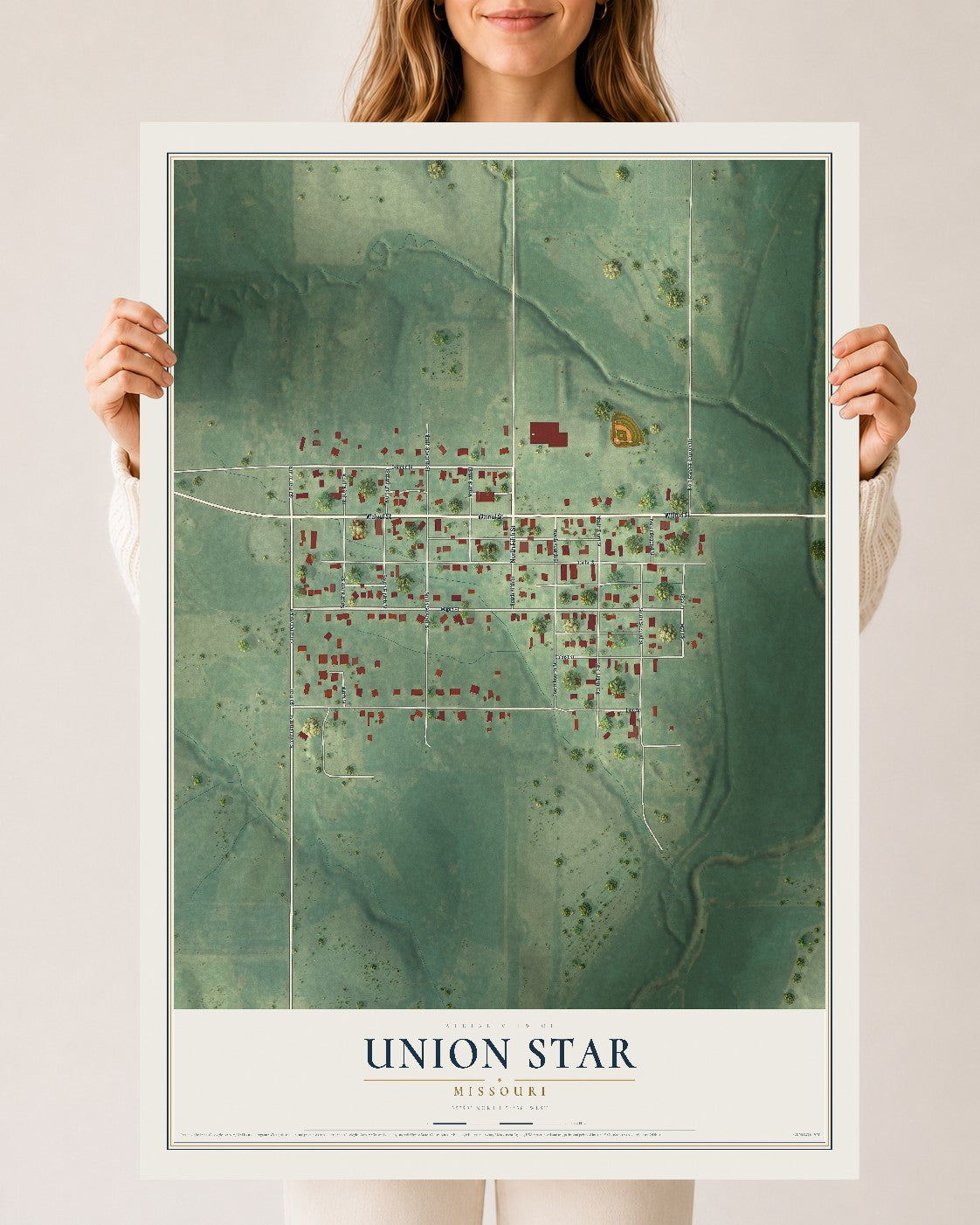 Map of Union Star, Missouri, 24 x 36 inch unframed archival matte print