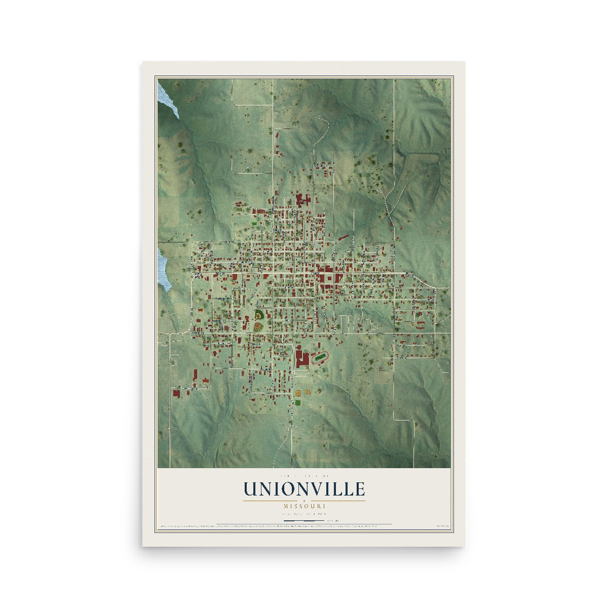 Map of Unionville, Missouri, 12 x 18 inch unframed archival matte print