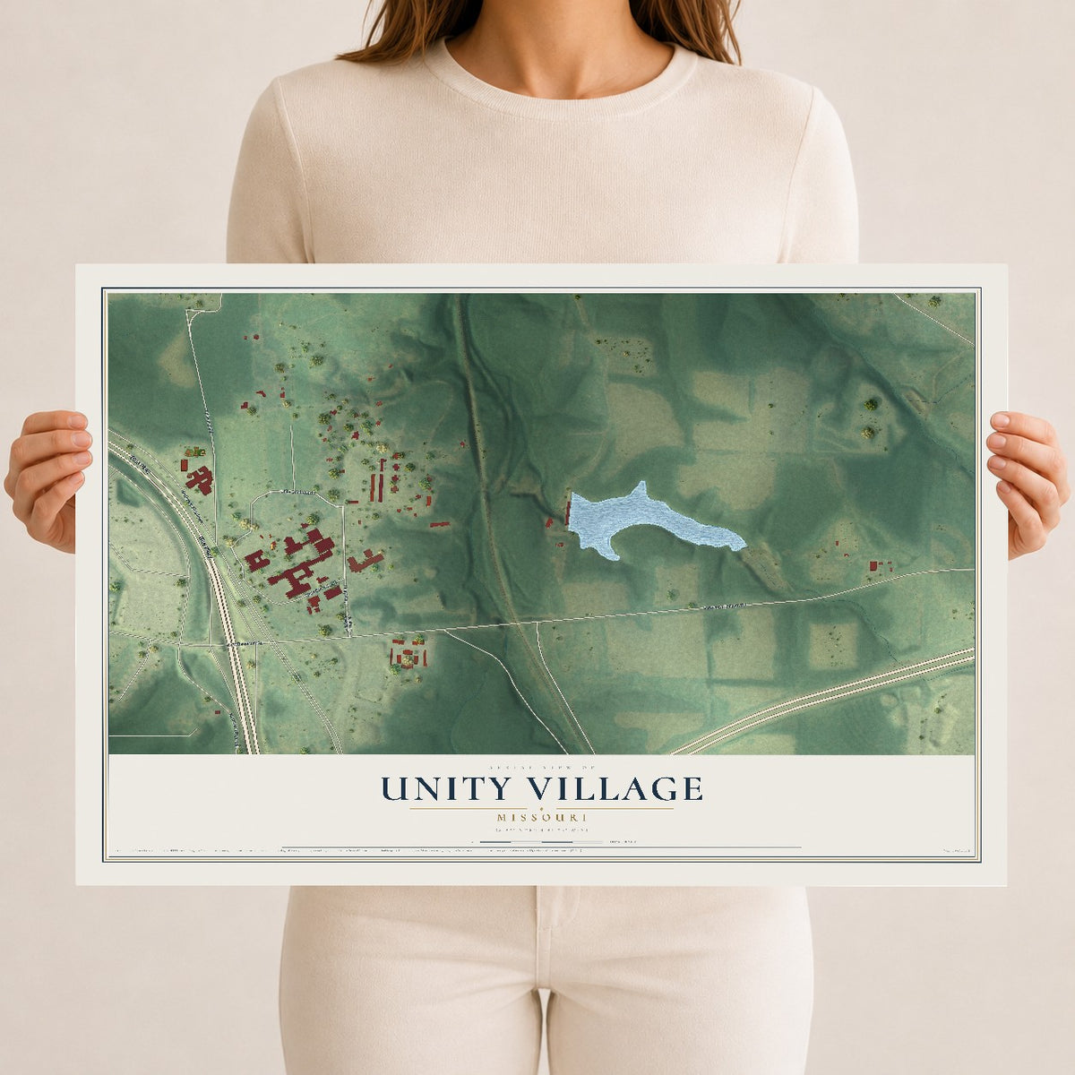Map of Unity Village, Missouri, 12 x 18 inch unframed archival matte print
