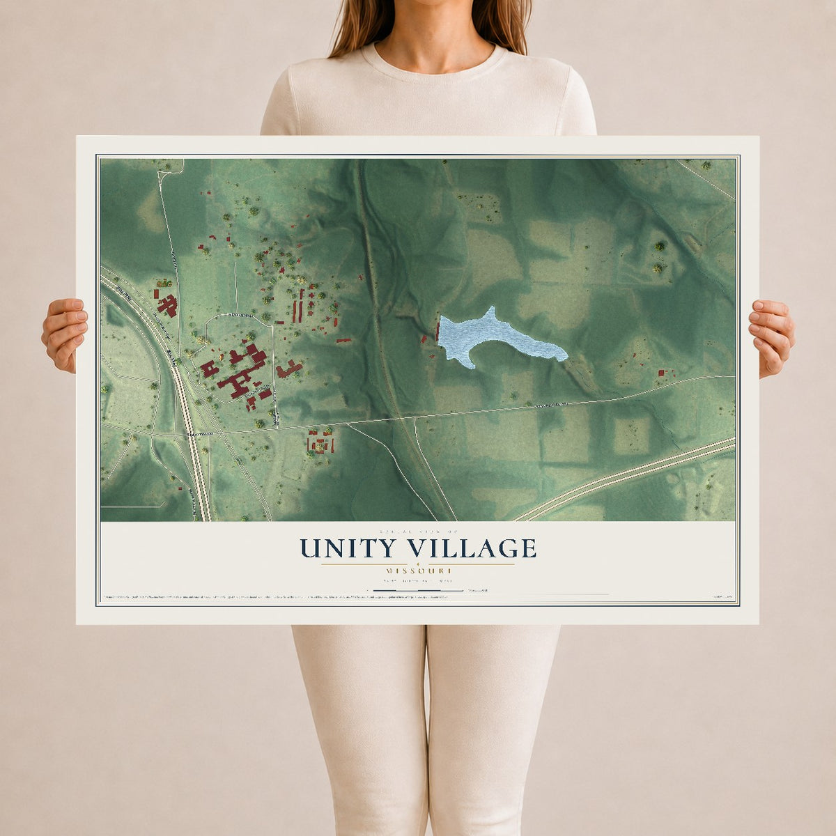 Map of Unity Village, Missouri, 24 x 36 inch unframed archival matte print