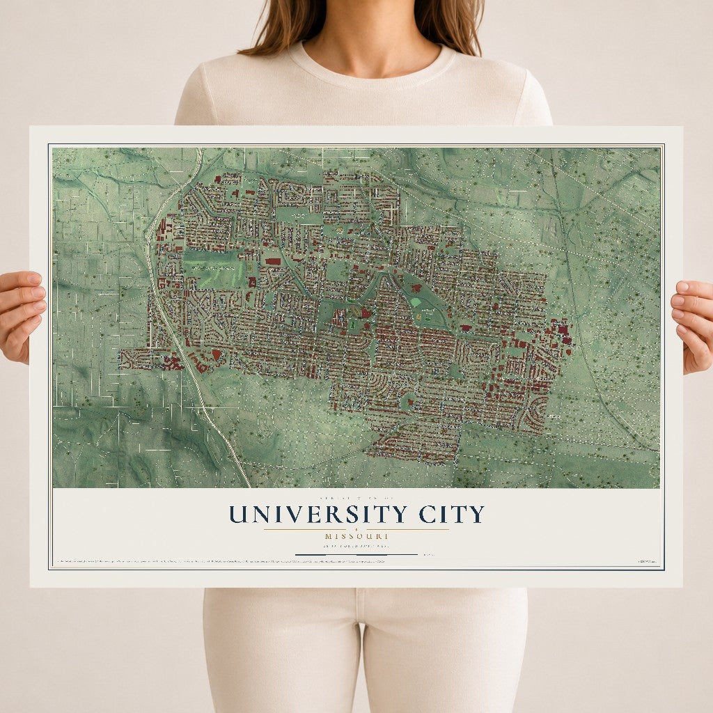 Map of University City, Missouri, 18 x 24 inch unframed archival matte print