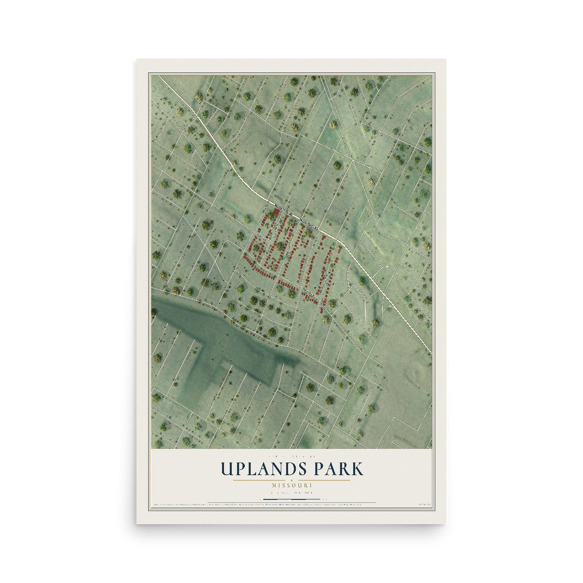 Map of Uplands Park, Missouri, 12 x 18 inch unframed archival matte print