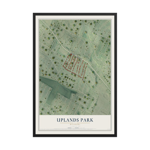 Map of Uplands Park, Missouri, 12 x 18 inch print in a black wood frame