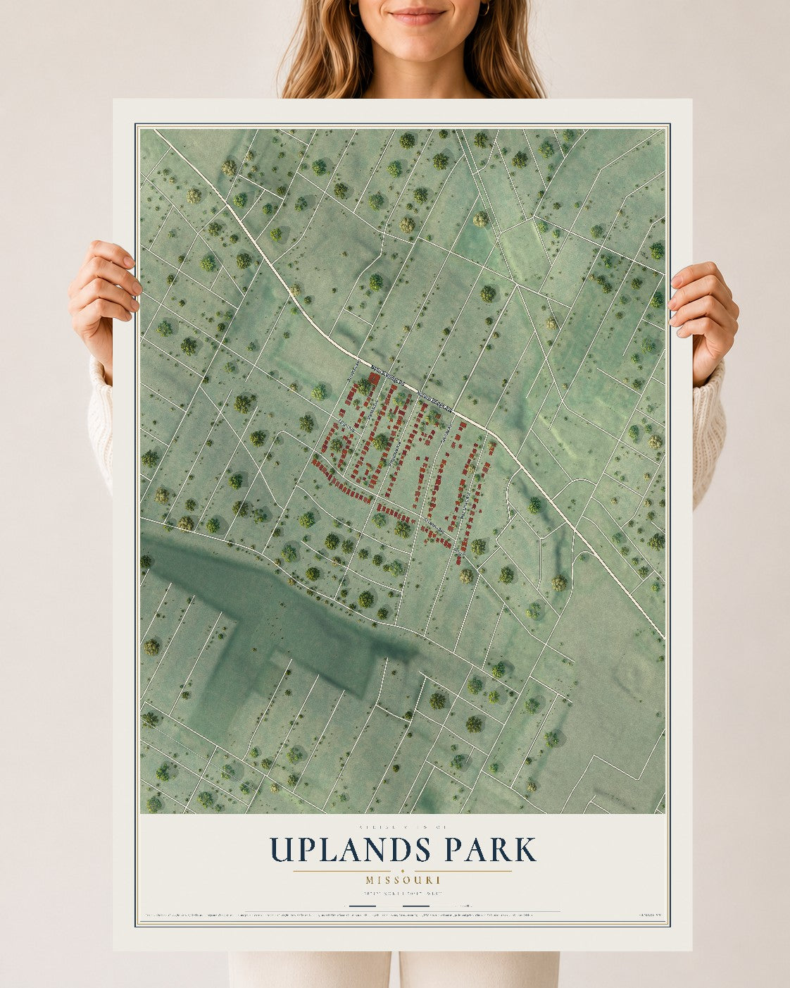 Map of Uplands Park, Missouri, 24 x 36 inch unframed archival matte print