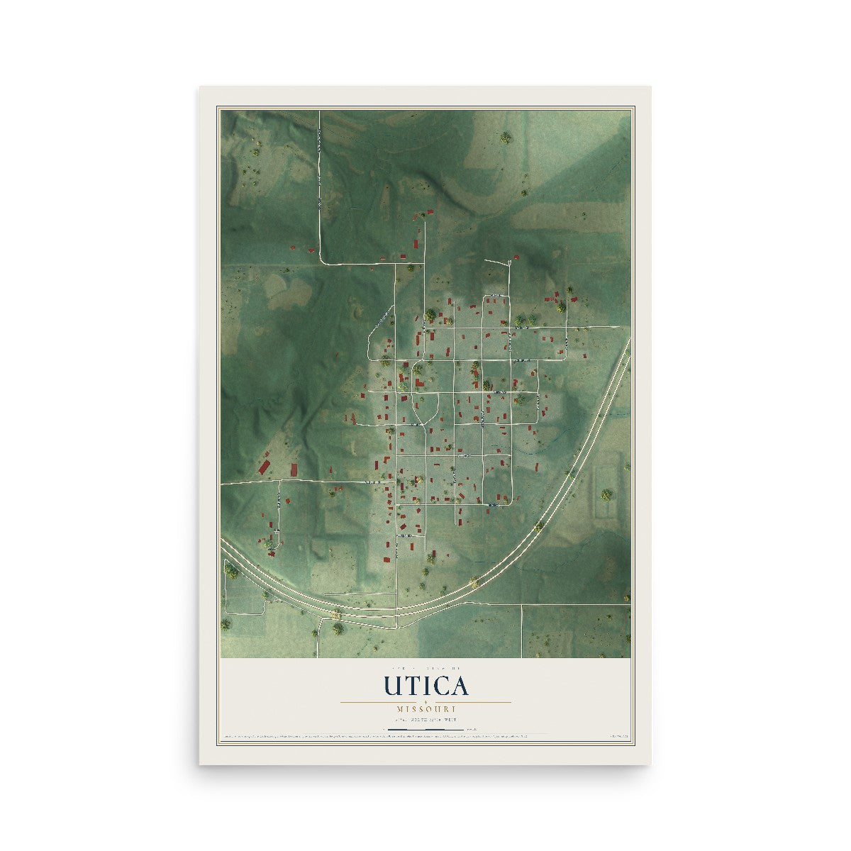 Map of Utica, Missouri, 12 x 18 inch unframed archival matte print