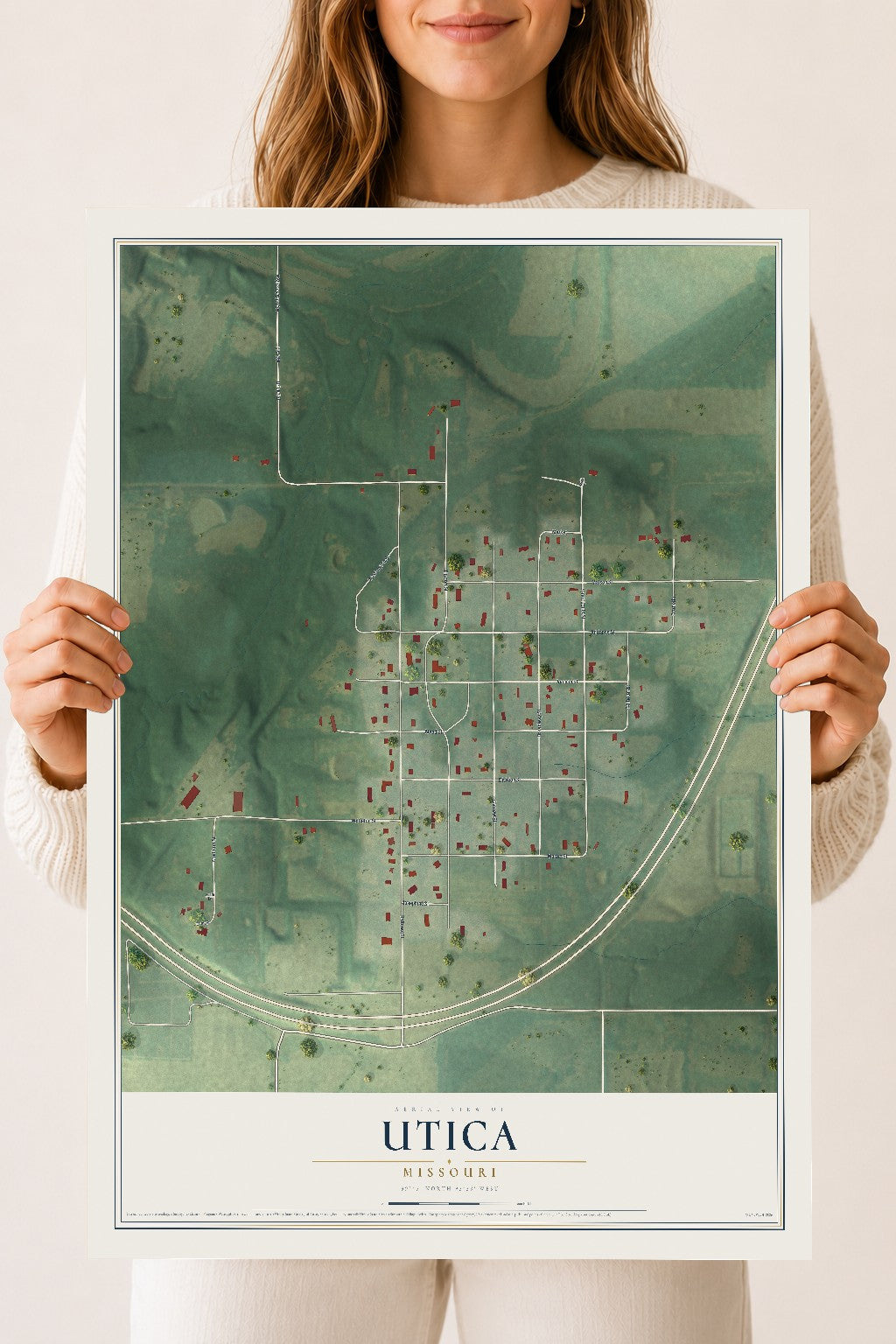 Map of Utica, Missouri, 18 x 24 inch unframed archival matte print