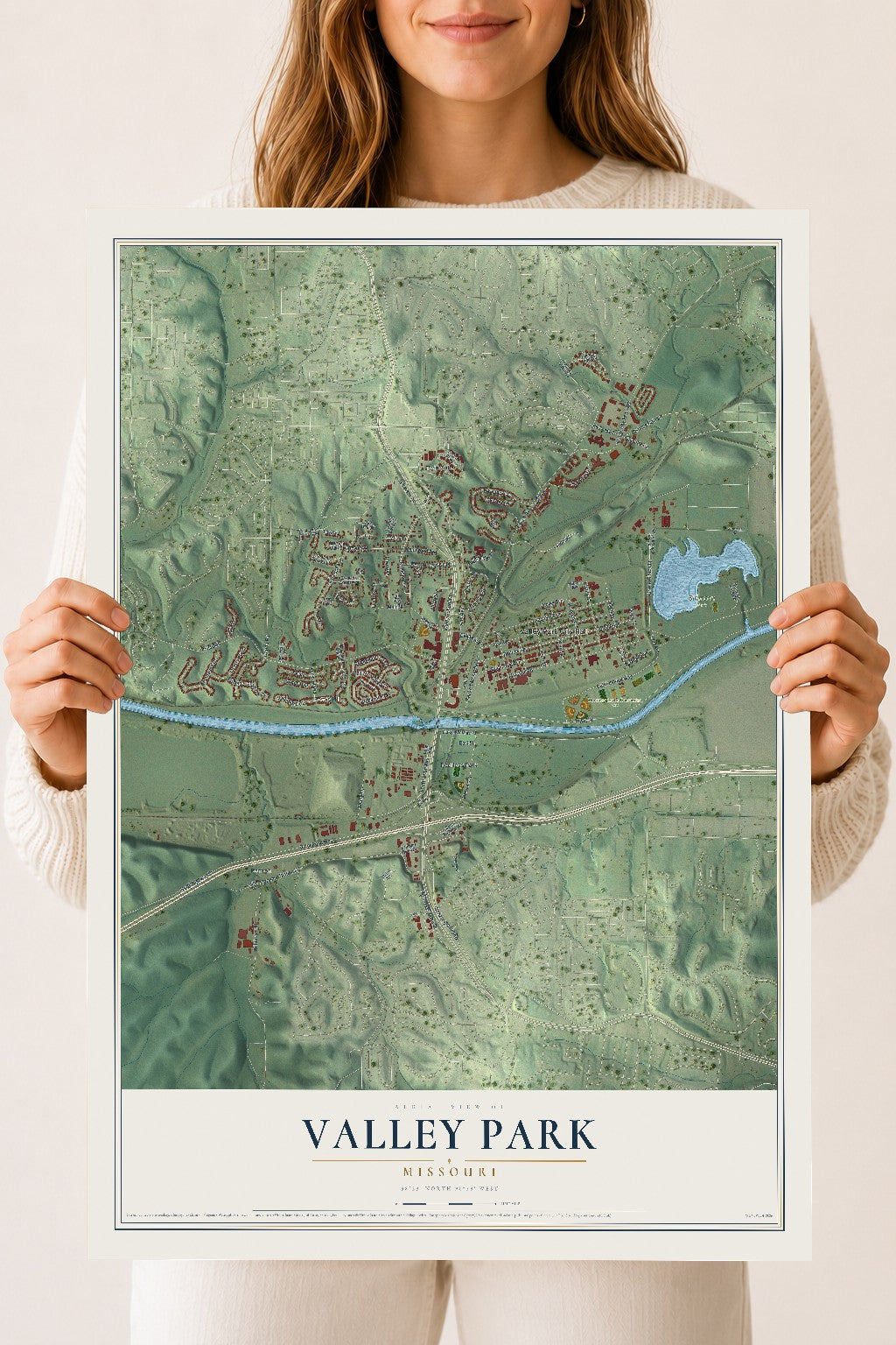Map of Valley Park, Missouri, 18 x 24 inch unframed archival matte print