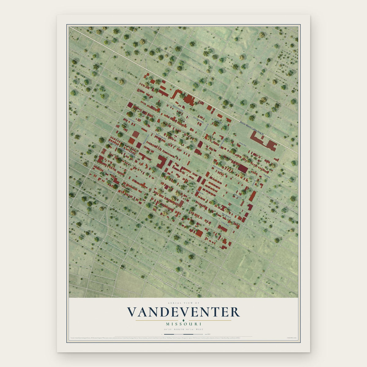 Vandeventer, Missouri map print, the full design