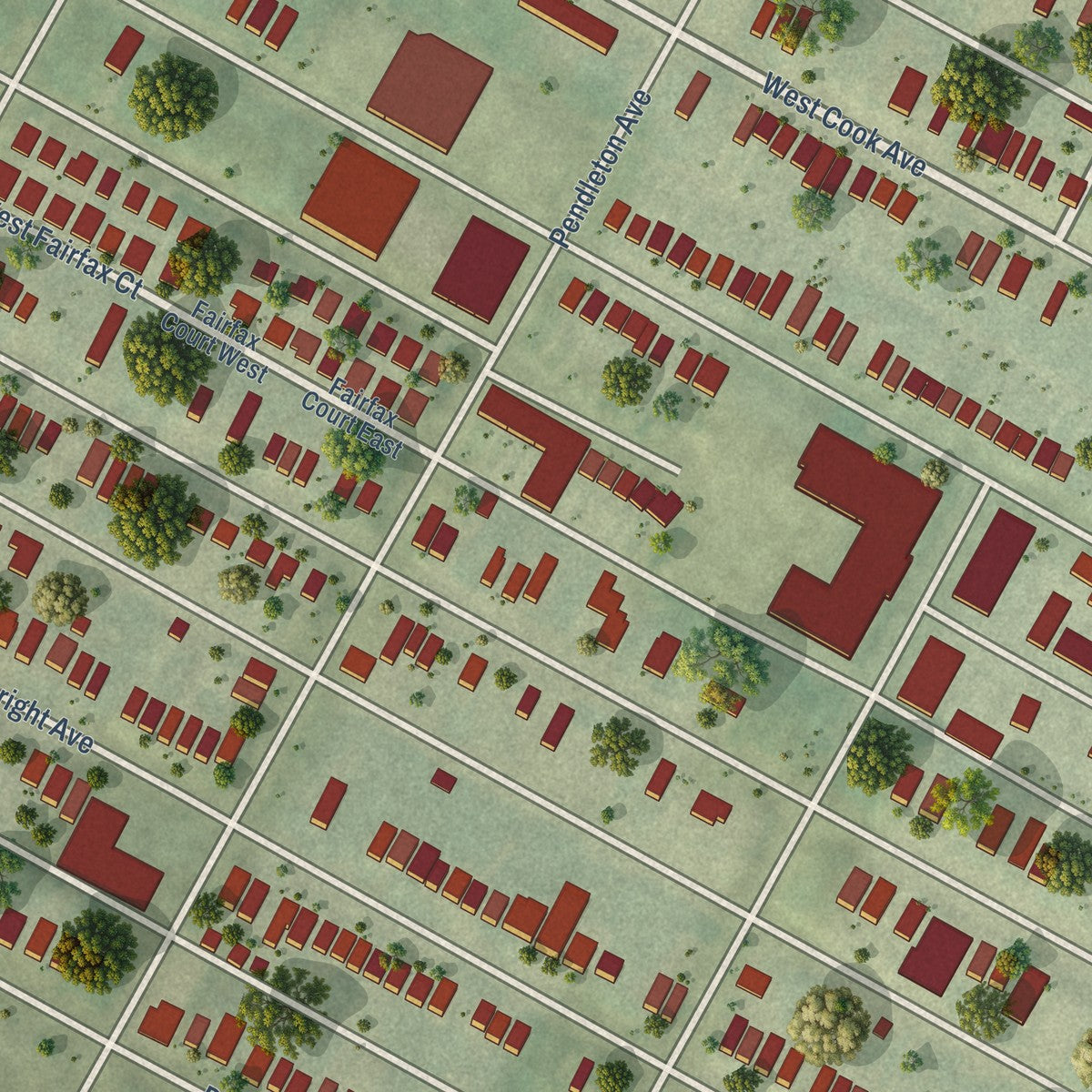 Close-up of the map of Vandeventer, Missouri print showing street and building detail