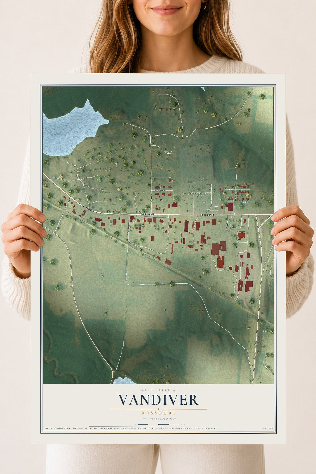 Map of Vandiver, Missouri, 18 x 24 inch unframed archival matte print