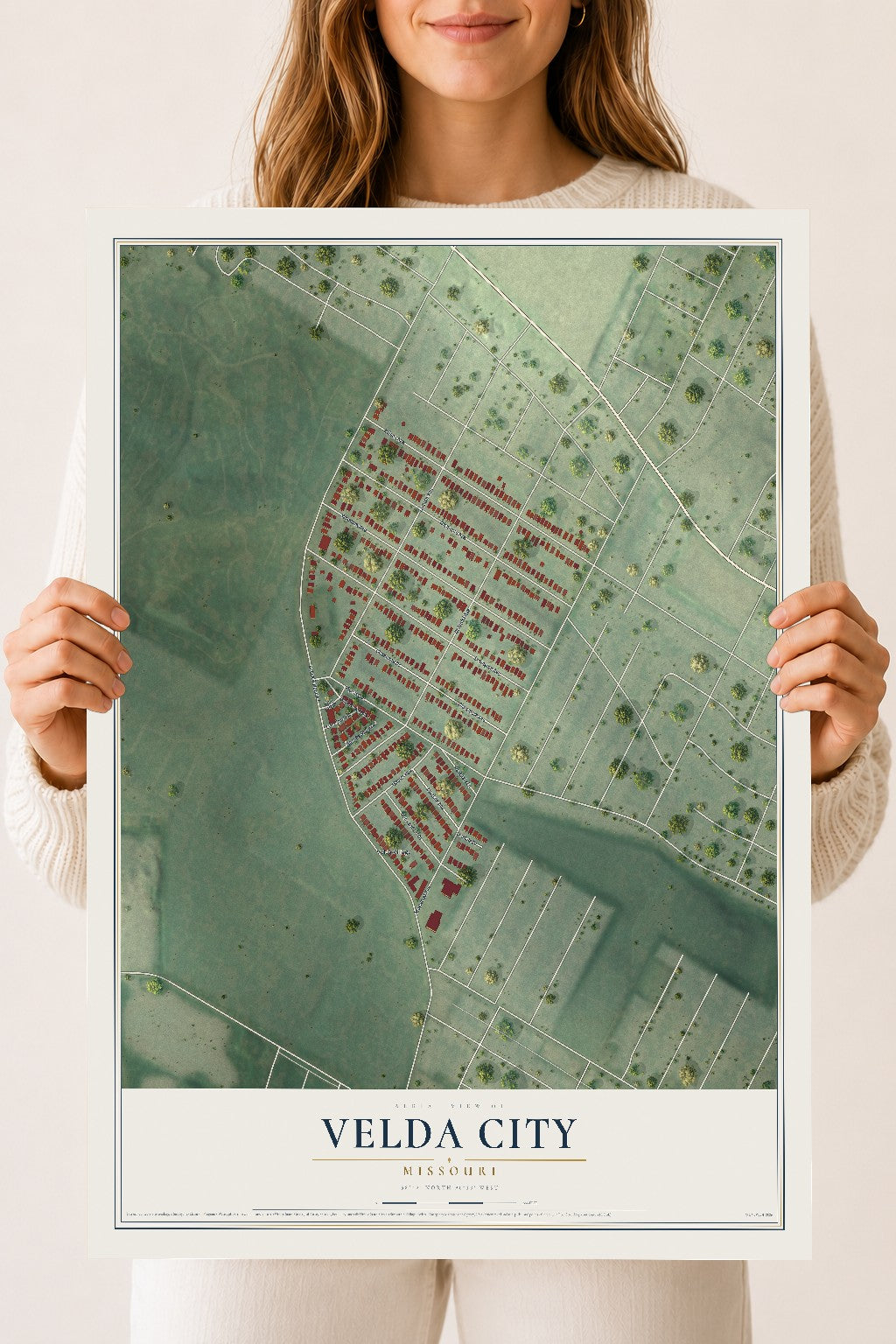 Map of Velda City, Missouri, 18 x 24 inch unframed archival matte print