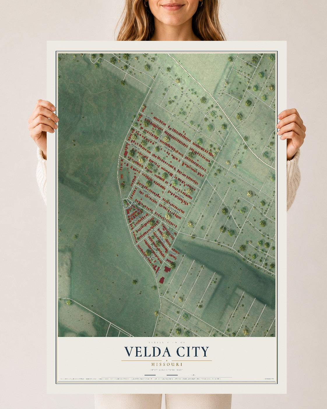 Map of Velda City, Missouri, 24 x 36 inch unframed archival matte print