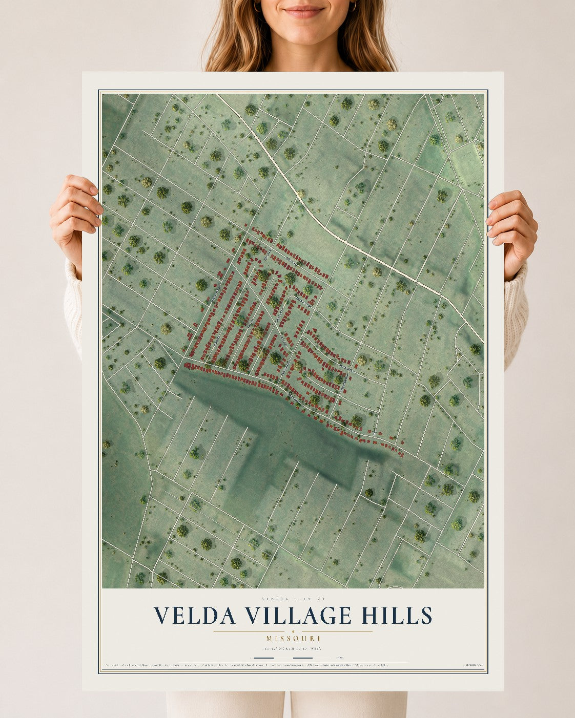Map of Velda Village Hills, Missouri, 24 x 36 inch unframed archival matte print