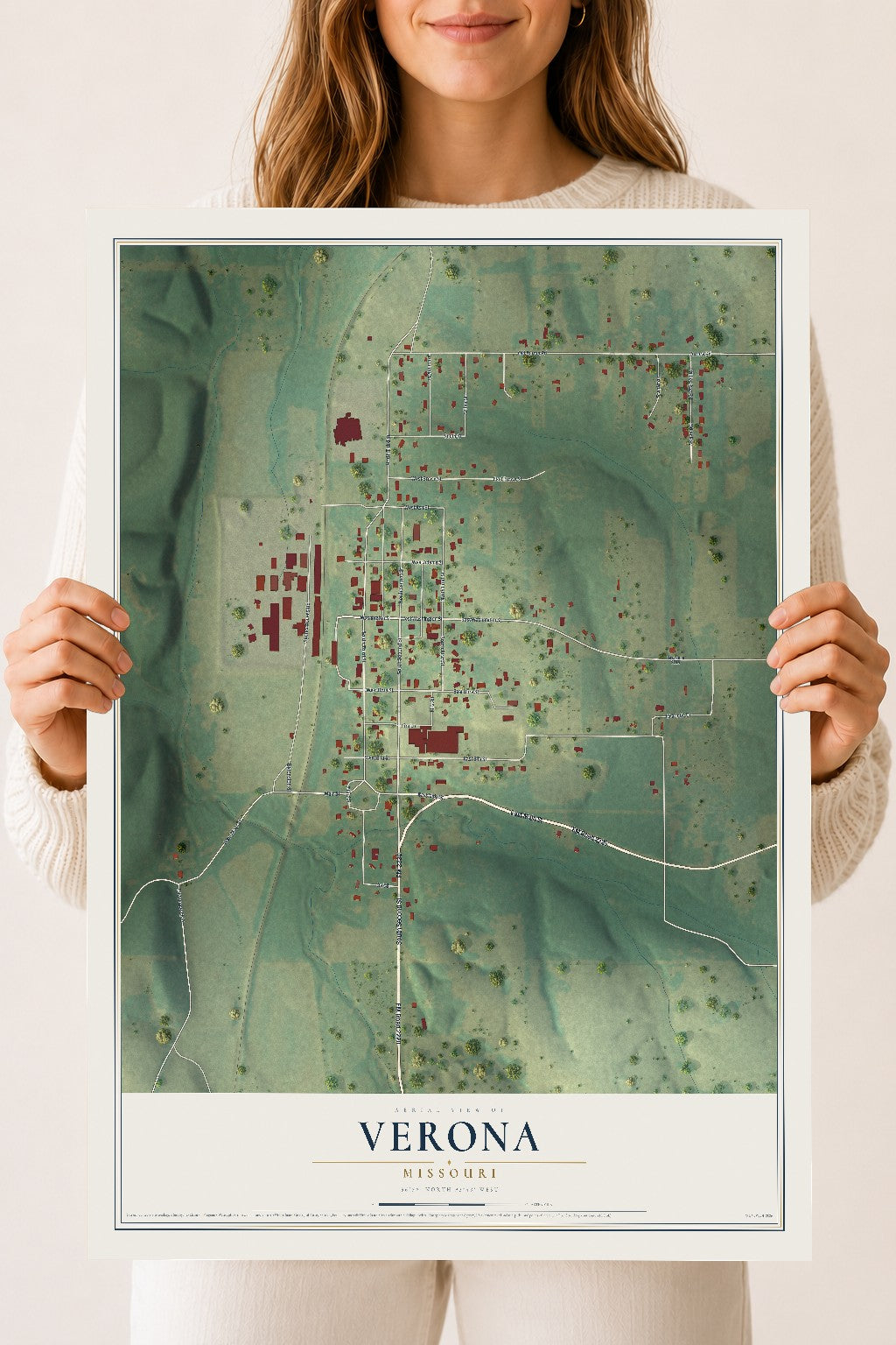 Map of Verona, Missouri, 18 x 24 inch unframed archival matte print